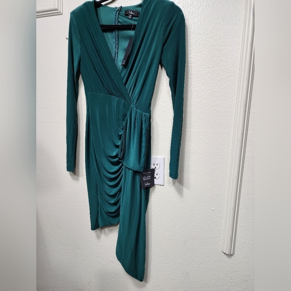 Lulus Marlay Emerald Green Ruched Long Sleeve Bodycon Dress XS Wedding Party - Picture 8 of 10